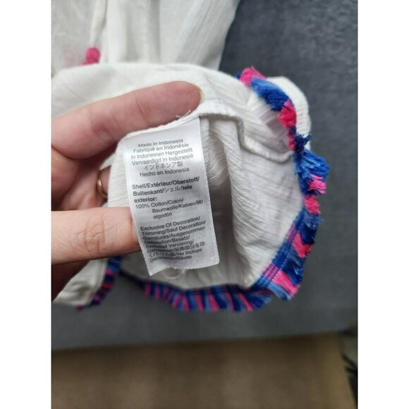 J.Crew White Beach Tunic Top With Colorful Fringe Trim & Tassel Ties L - Picture 4 of 6